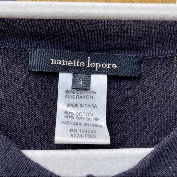 Nanette Lepore Navy Sweater Dress Beaded Mock Neck Key Hole Bohemian Mini Small - Picture 3 of 7